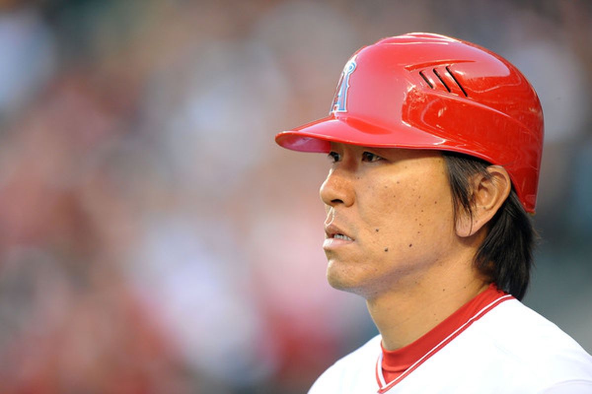ANAHEIM, CA - APRIL 10:  Hideki Matsui #55 of the Los Angeles Angels of Anaheim waits on deck during the game against the Oakland Athletics on April 10, 2010 in Anaheim, California.  (Photo by Lisa Blumenfeld/Getty Images)