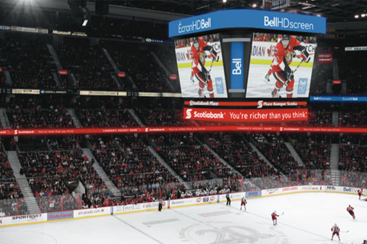 An artist's rendition of the new scoreboard for Scotiabank Place.