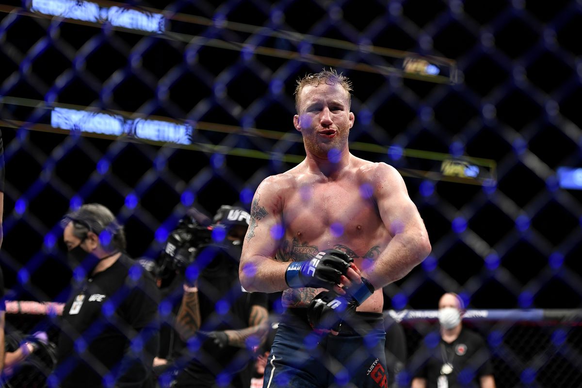 Justin Gaethje right after defeating Tony Ferguson at UFC 249. 