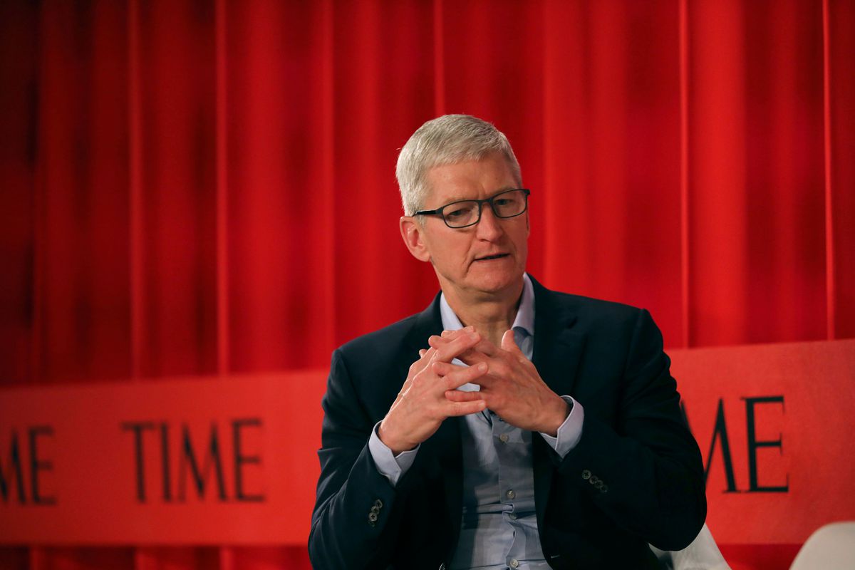 Apple CEO Tim Cook on stage at the Tim 100 Summit in New York City in April 2019.