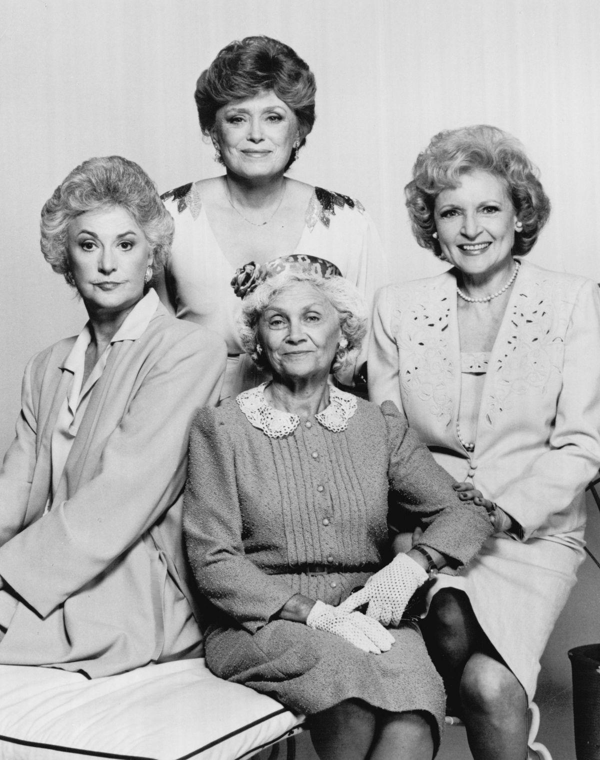 Bea Arthur (clockwise, from left), Rue McClanahan, Betty White and Estelle Getty star in the NBC sitcom “The Golden Girls,” the highest-rated new series of the 1985-86 television season.