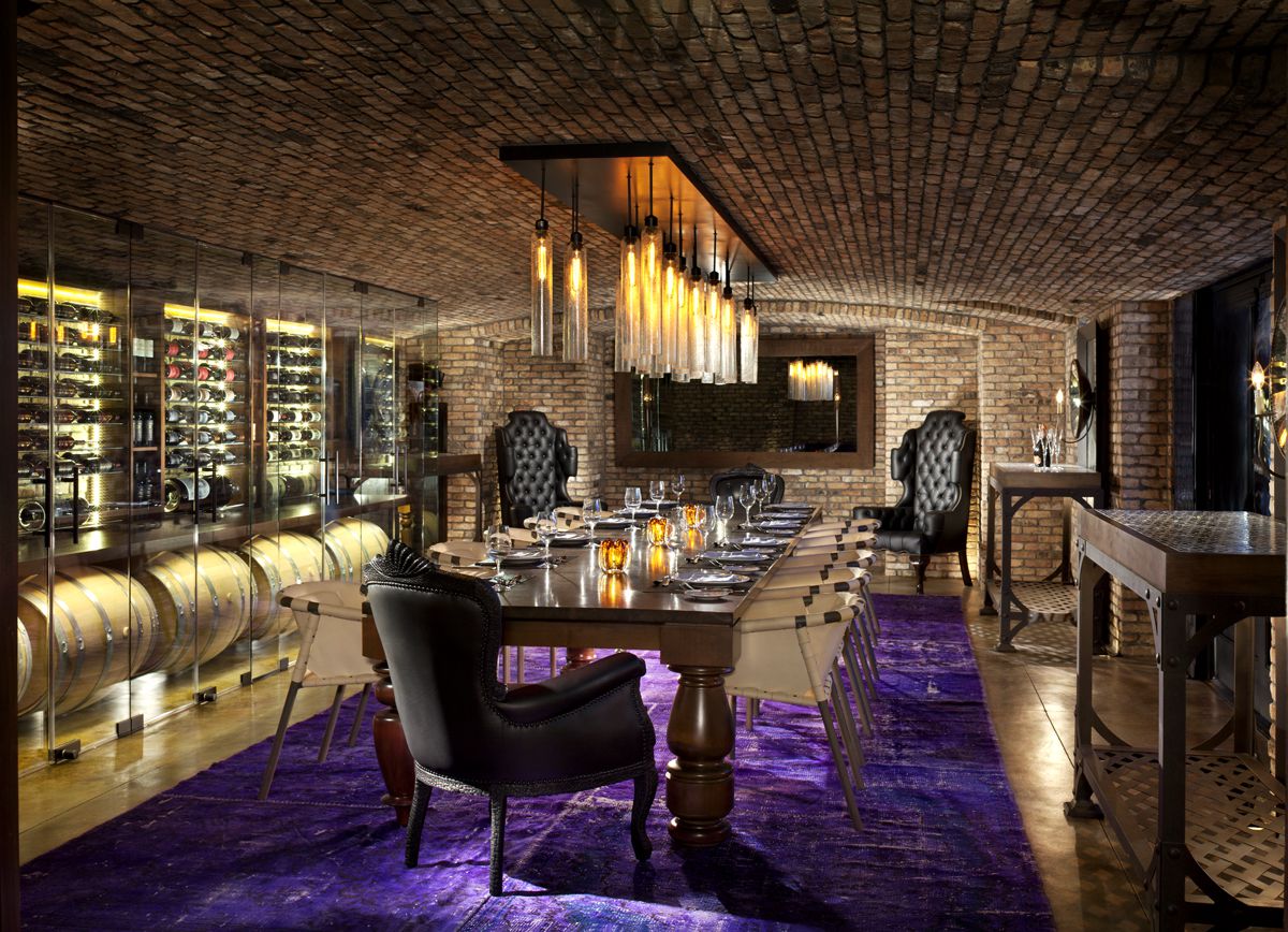 Dining in the wine room.