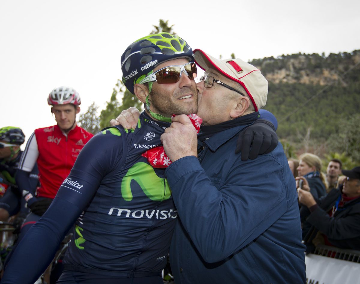 Mallorca Challenge, 2015: Valverde is congratulated by his father, Juan Valverde, who he credits as being instrumental in his cycling career.