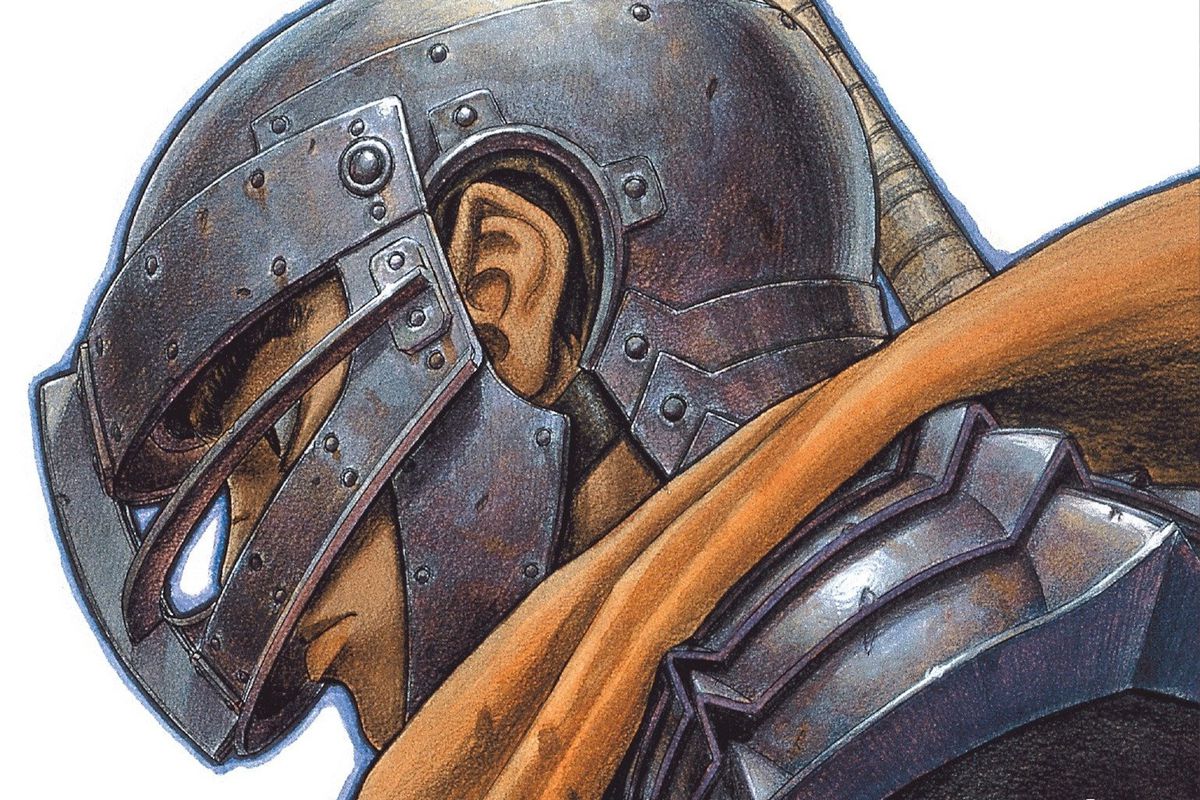 Guts wearing a helmet from the cover of Berserk, Vol. 6 (2005)