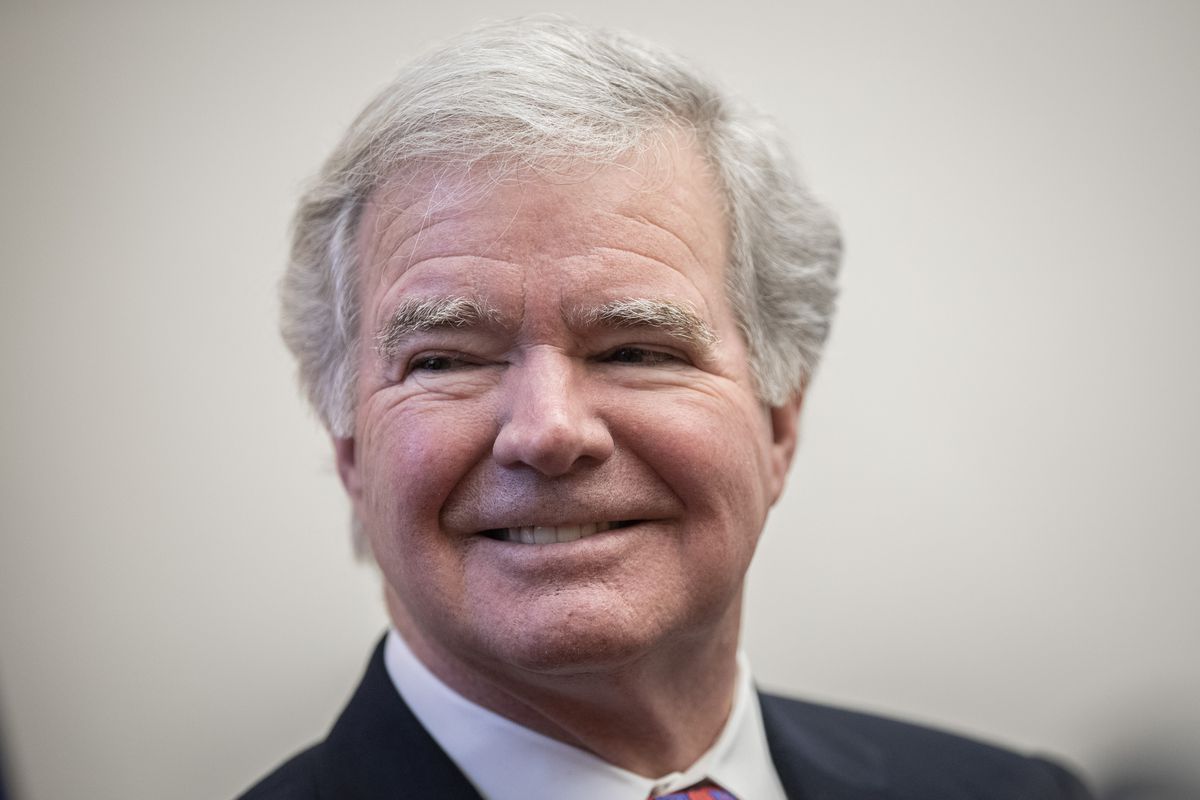 Mark Emmert, president of the National Collegiate Athletic Association (NCAA), looks on during a brief press availability on Capitol Hill December 17, 2019 in Washington, DC.&nbsp;