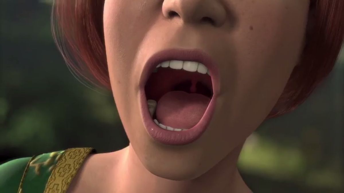 Close up shot of Princess Fiona’s mouth singing