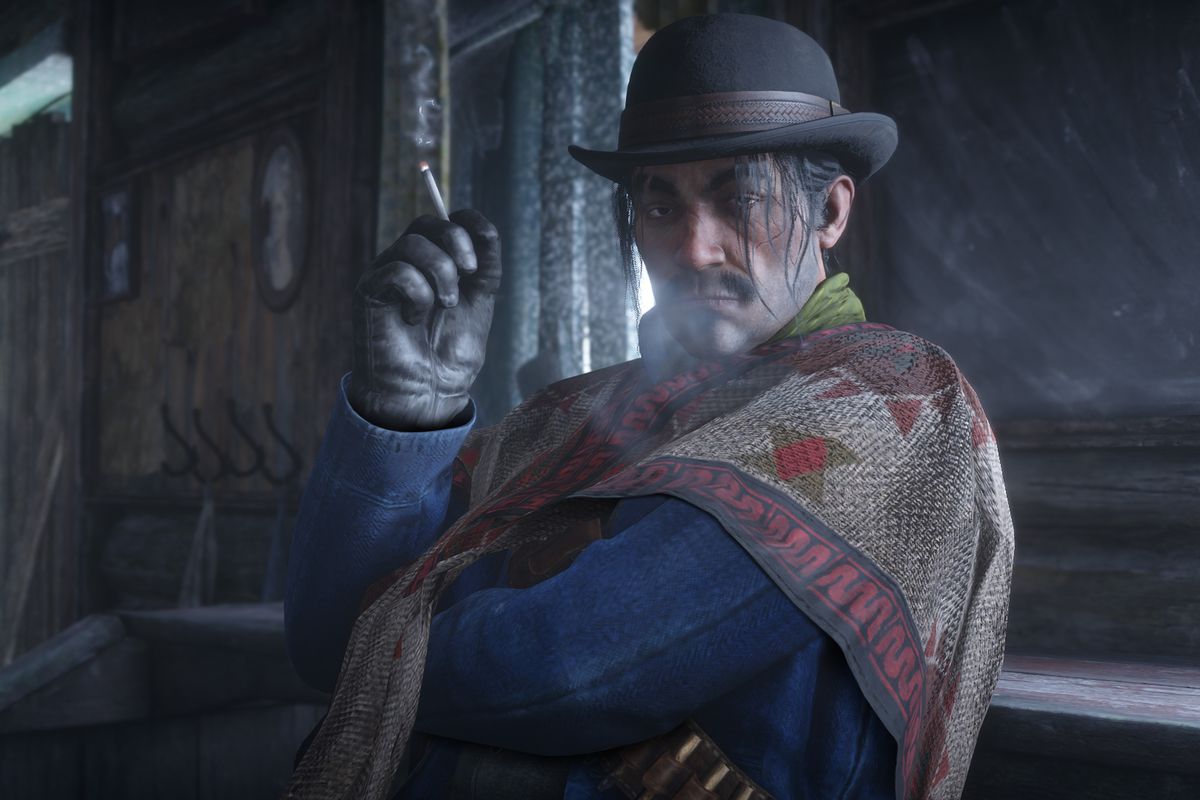 Red Dead Redemption 2 - Javier Escuella smoking a cigarette indoors