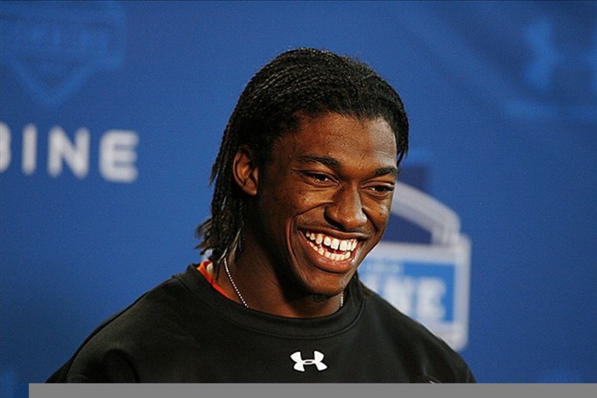 Feb 24, 2012; Indianapolis, IN, USA; Baylor Bears quarterback Robert Griffin III speaks at a press conference during the NFL Combine at Lucas Oil Stadium. Mandatory Credit: Brian Spurlock-US PRESSWIRE