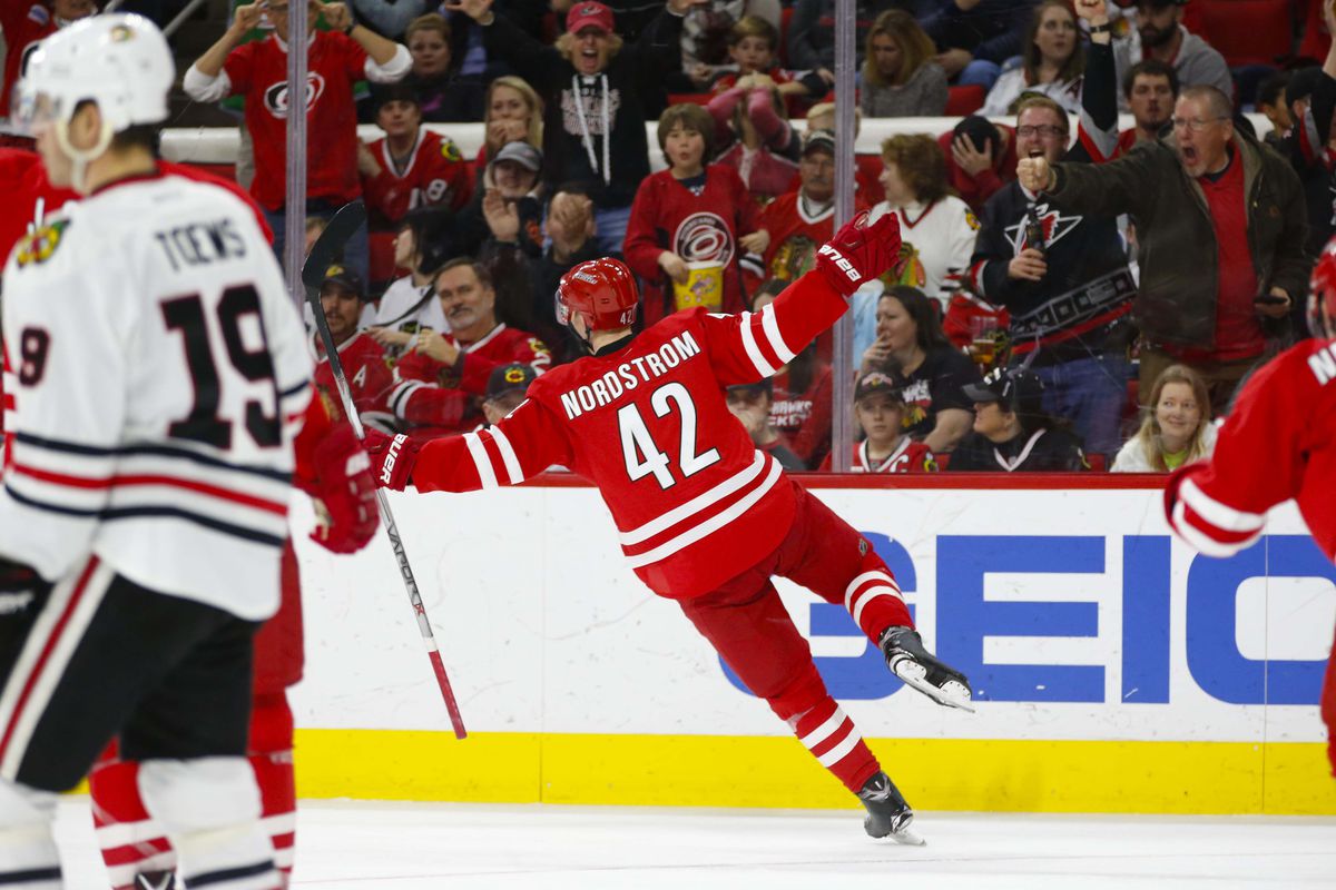 Joakim Nordstrom celebrates a goal against Chicago on Tuesday night