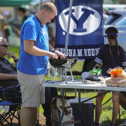 Kyle Petersen of Ft. Lauderdale, Fla., tailgates prior to the BYU game with USF in Tampa, Florida on Saturday, Oct. 12, 2019.