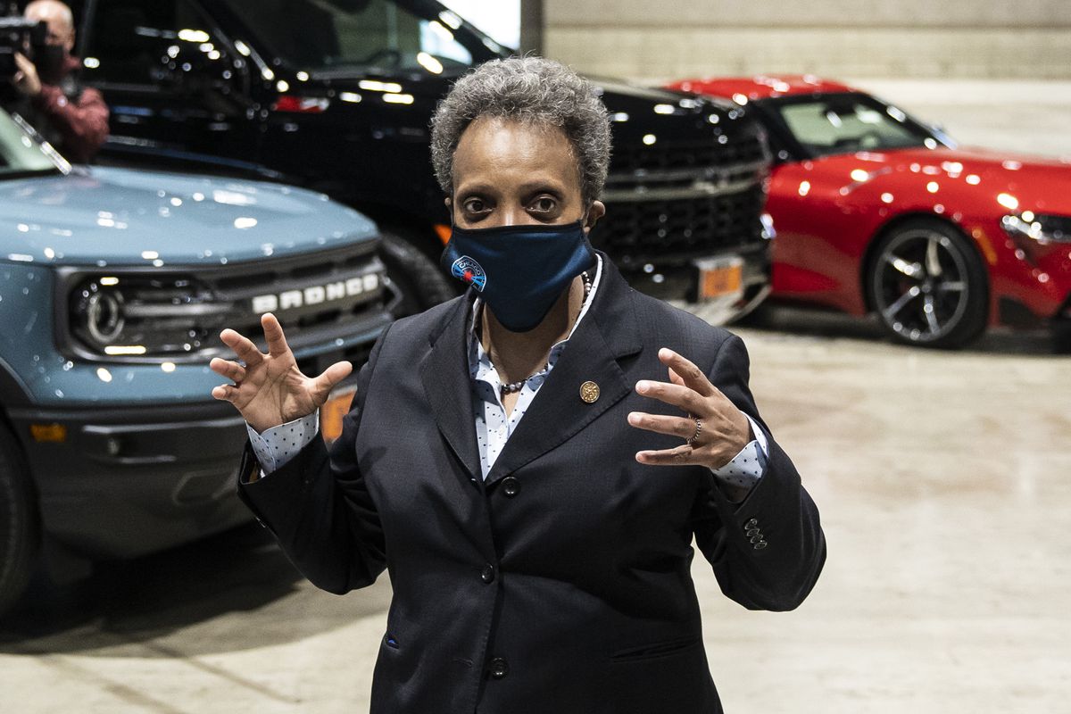 Mayor Lori Lightfoot, shown earlier this month at an announcement that the Chicago Auto Show will return this year, 