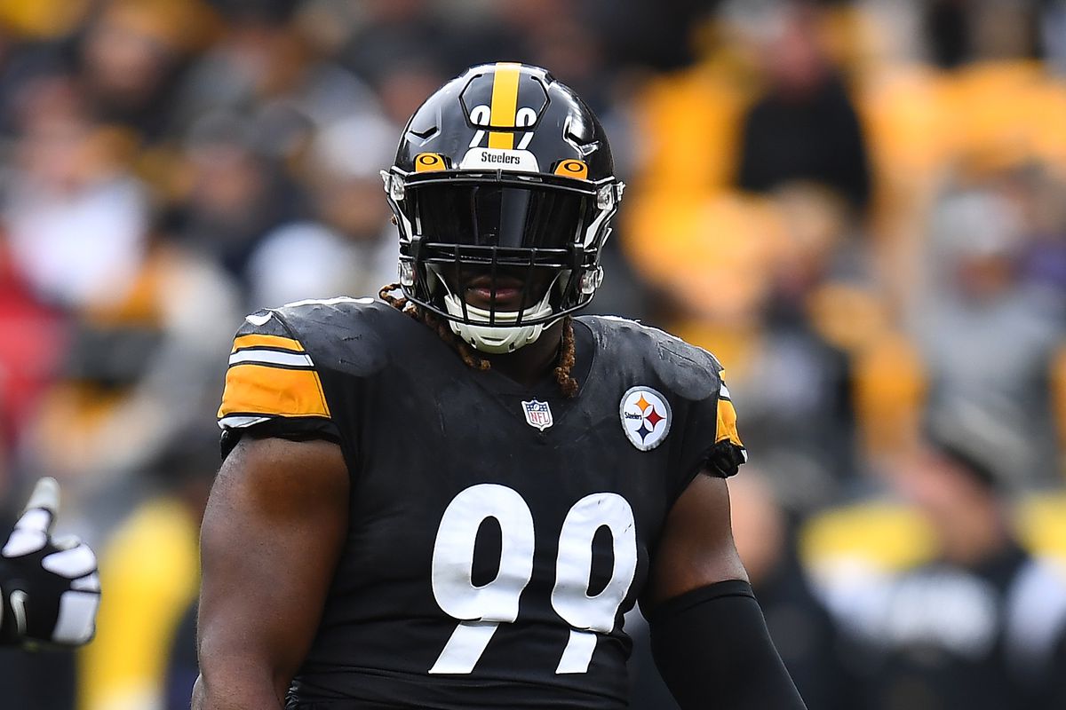Larry Ogunjobi #99 of the Pittsburgh Steelers in action during the game against the Baltimore Ravens at Acrisure Stadium on December 11, 2022 in Pittsburgh, Pennsylvania.