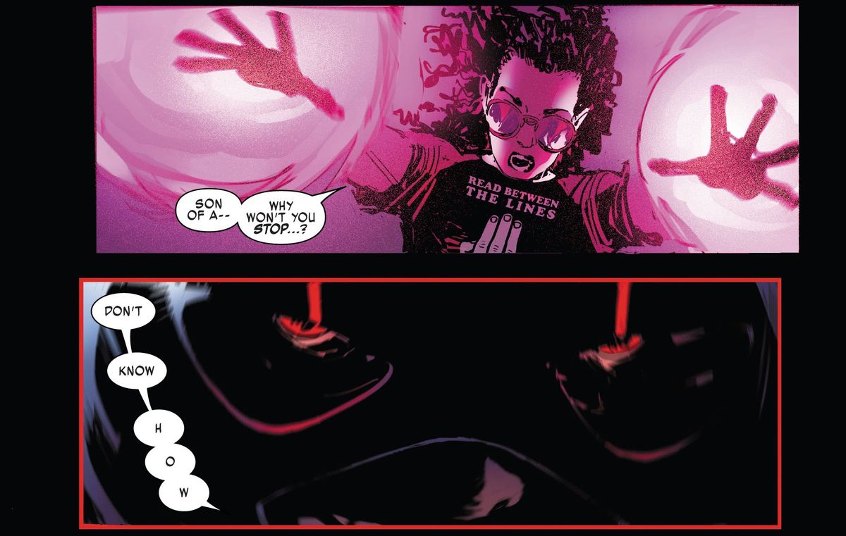 “Why won’t you stop?” a superpower-wielding teen asks Juggernaut. “Don’t know how,” he replies, in Juggernaut #1, Marvel Comics (2020). 