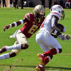 NIU at FSU: SO DB Stanford Samuels III make breaking down before an excellent open field tackle.