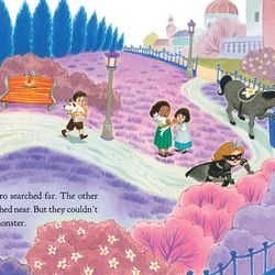 The Princess in Black and the Princess in Blankets look for a sneaky, shape-shifting monster in this spread from "The Princess in Black and the Mysterious Playdate" by Shannon and Dean Hale and illustrated by Leuyen Pham.
