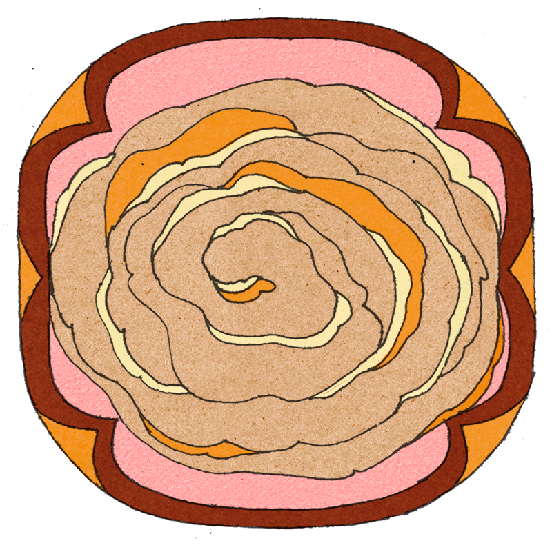 Illustration of a round pastry with many layers.
