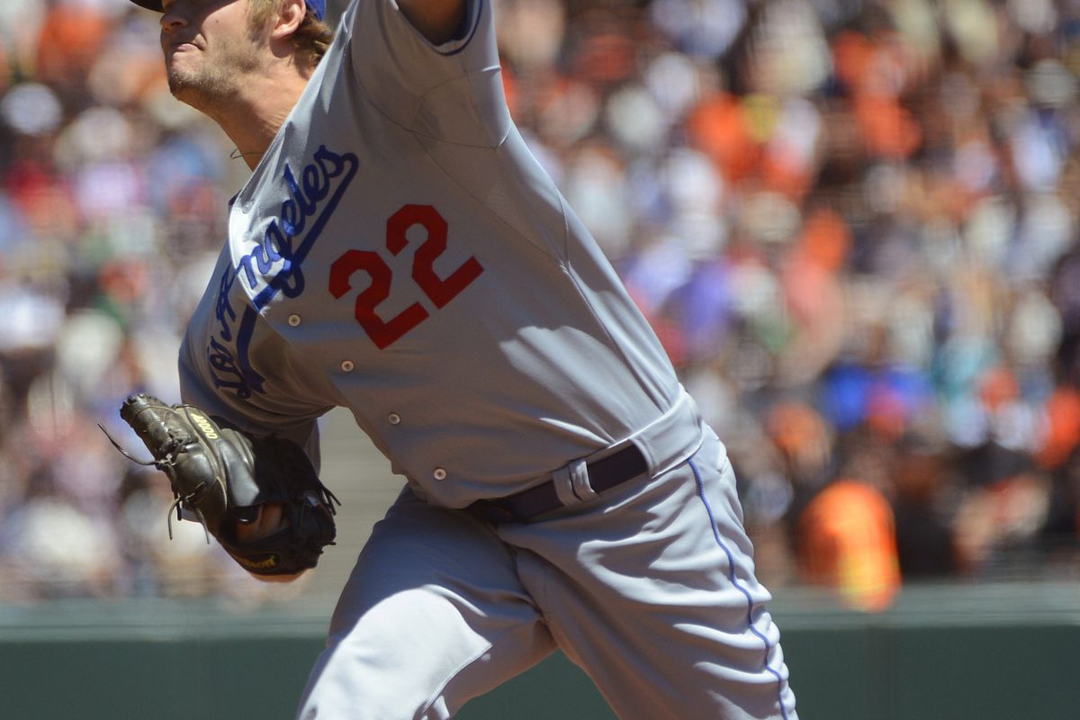 SAN FRANCISCO, CA - JULY 29: Clayton Kershaw #22 of the Los Angeles Dodgers pitches against the San Francisco Giants  at AT&T Park on July 29, 2012 in San Francisco, California.  (Photo by Thearon W. Henderson/Getty Images)