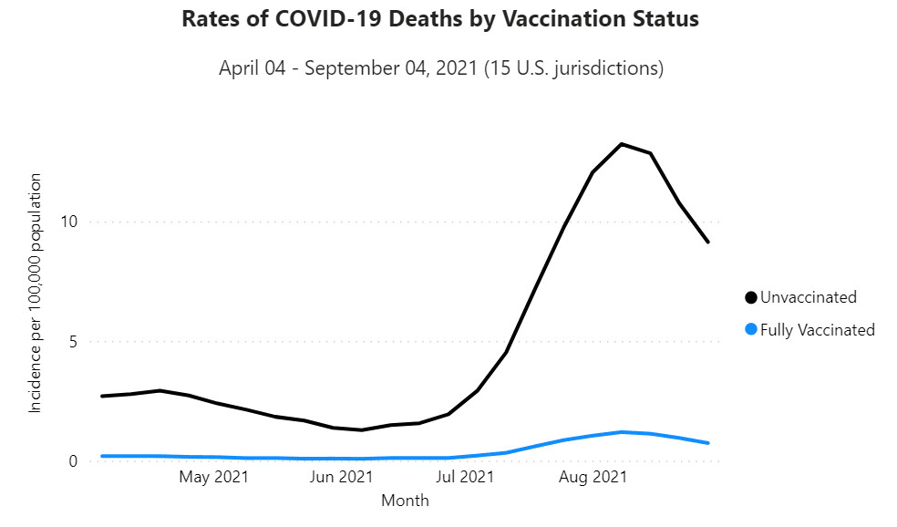 A chart of Covid-19 deaths among the vaccinated and unvaccinated.