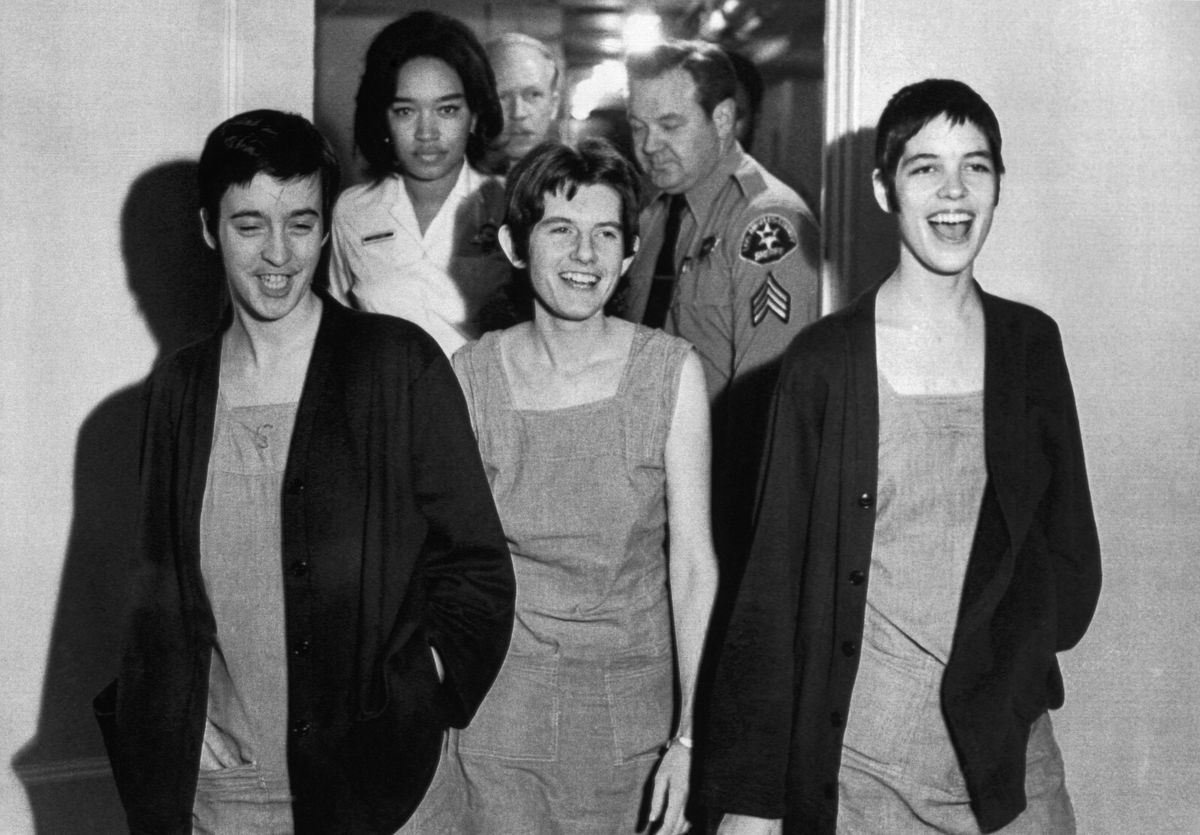 Susan Denise Atkins, (left), Patricia Krenwinkel and Leslie Van Houten,(right), laugh after receiving the death sentence for their part in the Tate-LaBianca killing at the order of Charles Manson.
