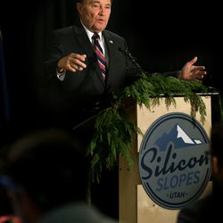 Gov. Gary Herbert reveals his budget recommendations for fiscal year 2020 at Silicon Slopes headquarters in Lehi on Thursday, Dec. 6, 2018.