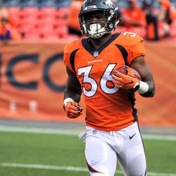 Broncos rookie RB David Williams during pre-game warm ups before the second preseason game against the Bears. 