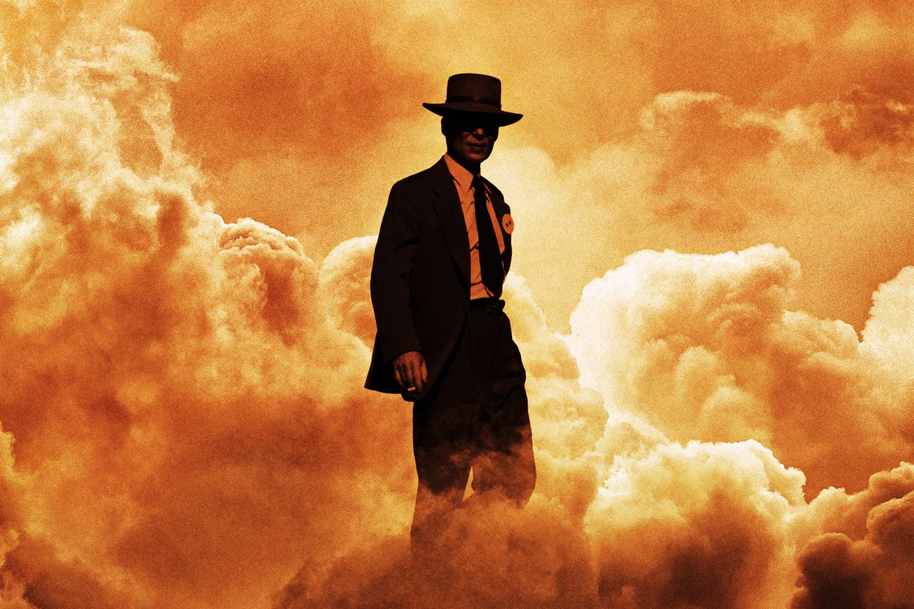 A man wearing a suit and a porkpie hat surrounded in what appears to either be clouds or flames.