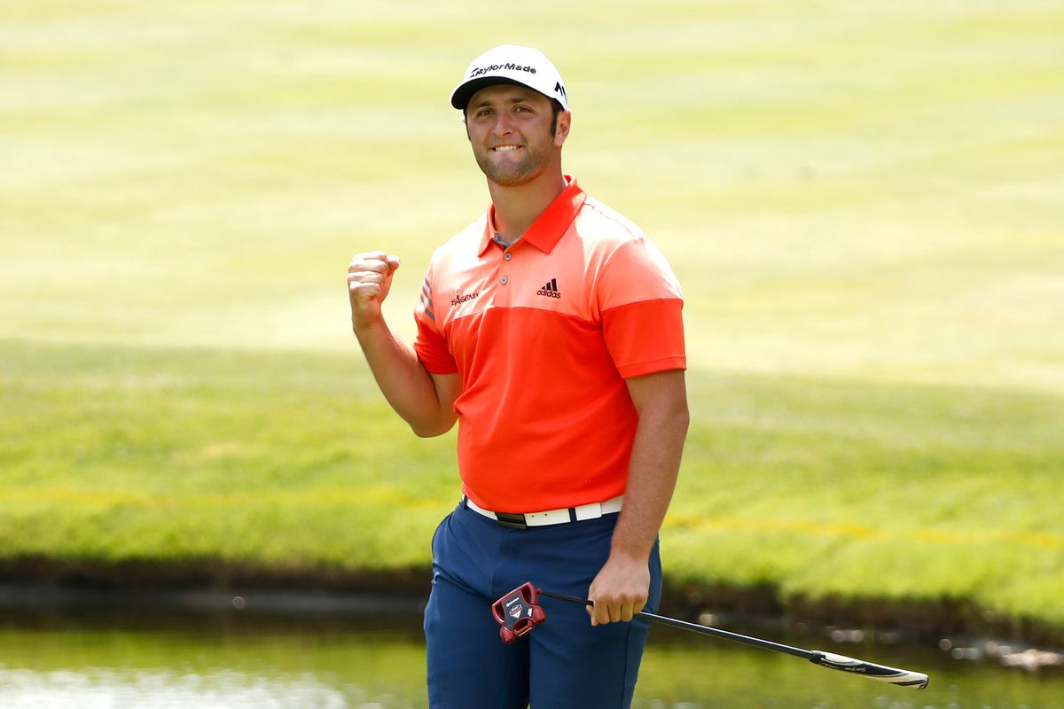 Jon Rahm of Spain reacts after an eagle on the 16th hole during the first round of the World Golf Championships - Bridgestone Invitational at Firestone Country Club South Course on August 3, 2017 in Akron, Ohio.