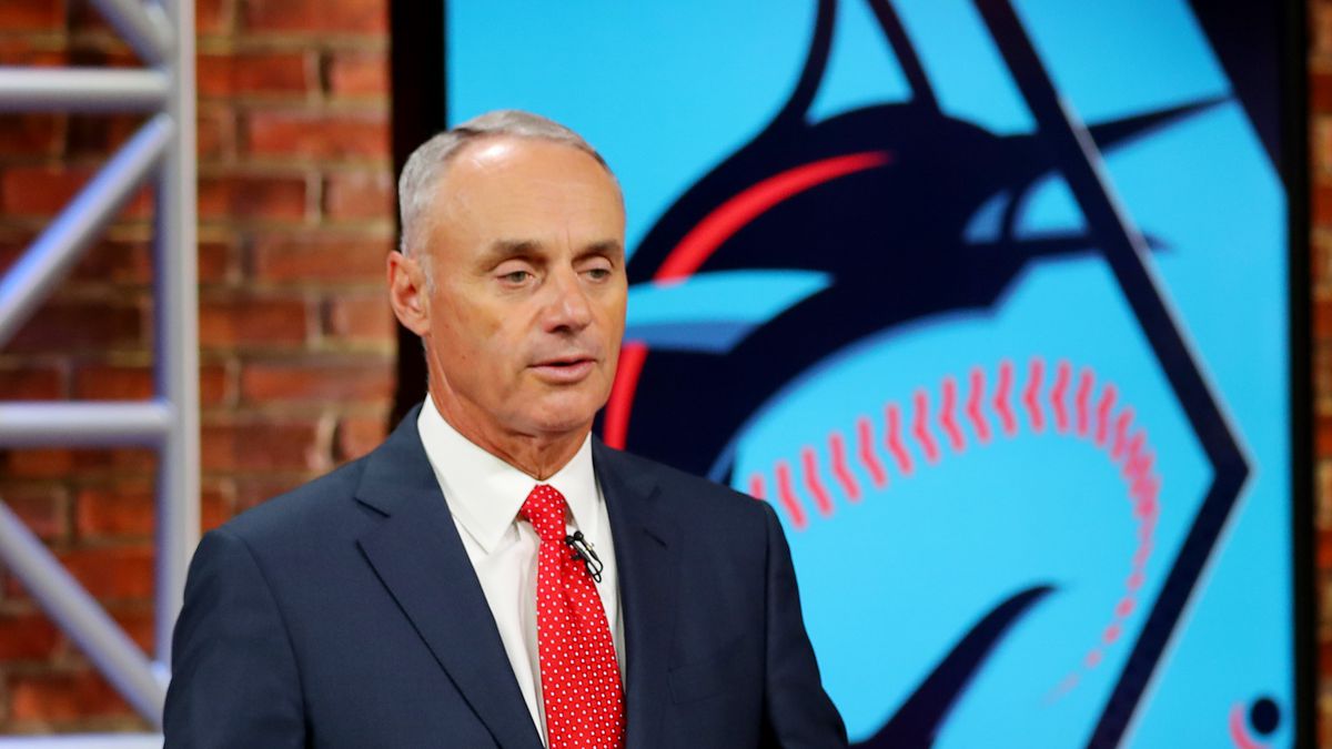 Major League Baseball Commissioner Robert D. Manfred Jr. announces the third pick in the 2020 MLB Draft is Max Meyer by the Miami Marlins during the 2020 Major League Baseball Draft