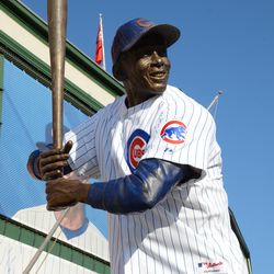4:29 p.m. The Ernie Banks statue, at Clark and Addison - 