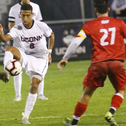 The Sacred Heart Pioneers take on the UConn Huskies in a men’s college soccer game at Morrone Stadium in Storrs, CT on October 6, 2018.