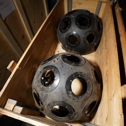 These spheres are part of the first Zeiss “Mark II” star projector used by the Adler Planetarium.