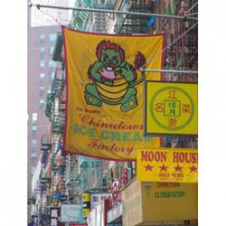 Fact: friendly ice cream-eating monsters look great on flags.  (<a href="http://www.chinatownicecreamfactory.com/about" rel="nofollow">Photo</a>)