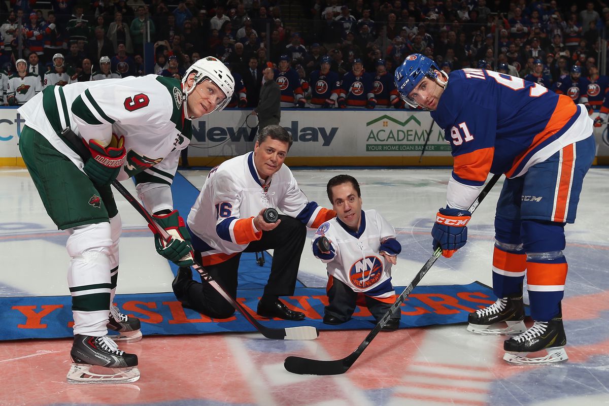 Pat LaFontaine and his buddy Clinton Brown drop the puck.