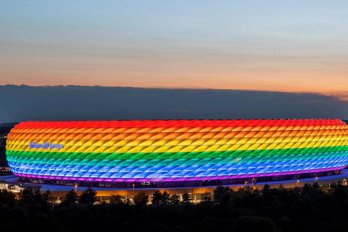 Allianz Arena Illuminated In Rainbow Colors