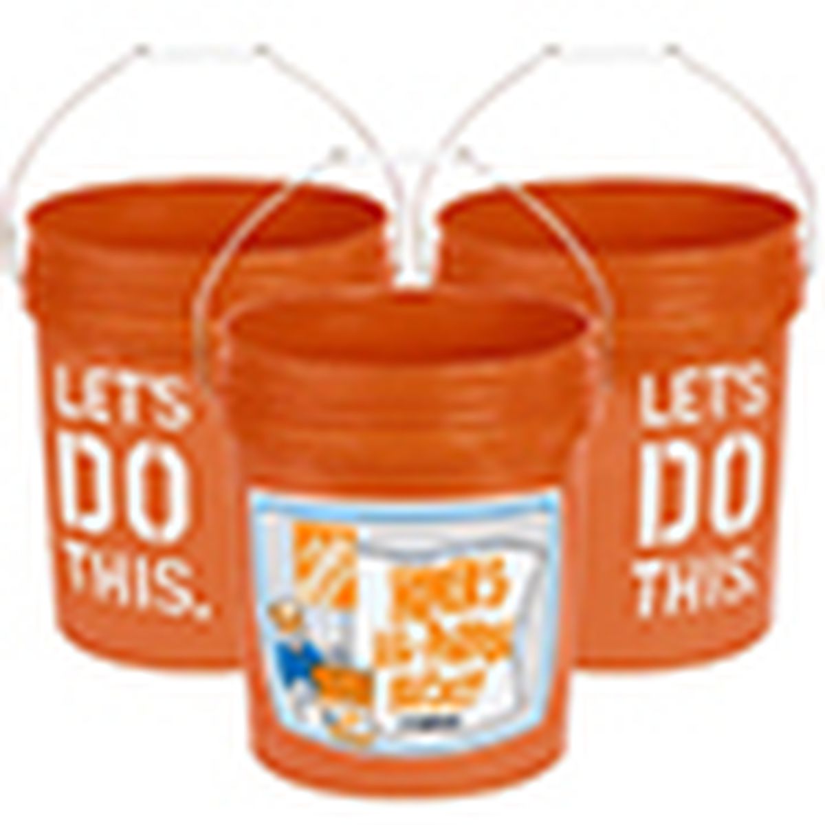 three orange five-gallon buckets