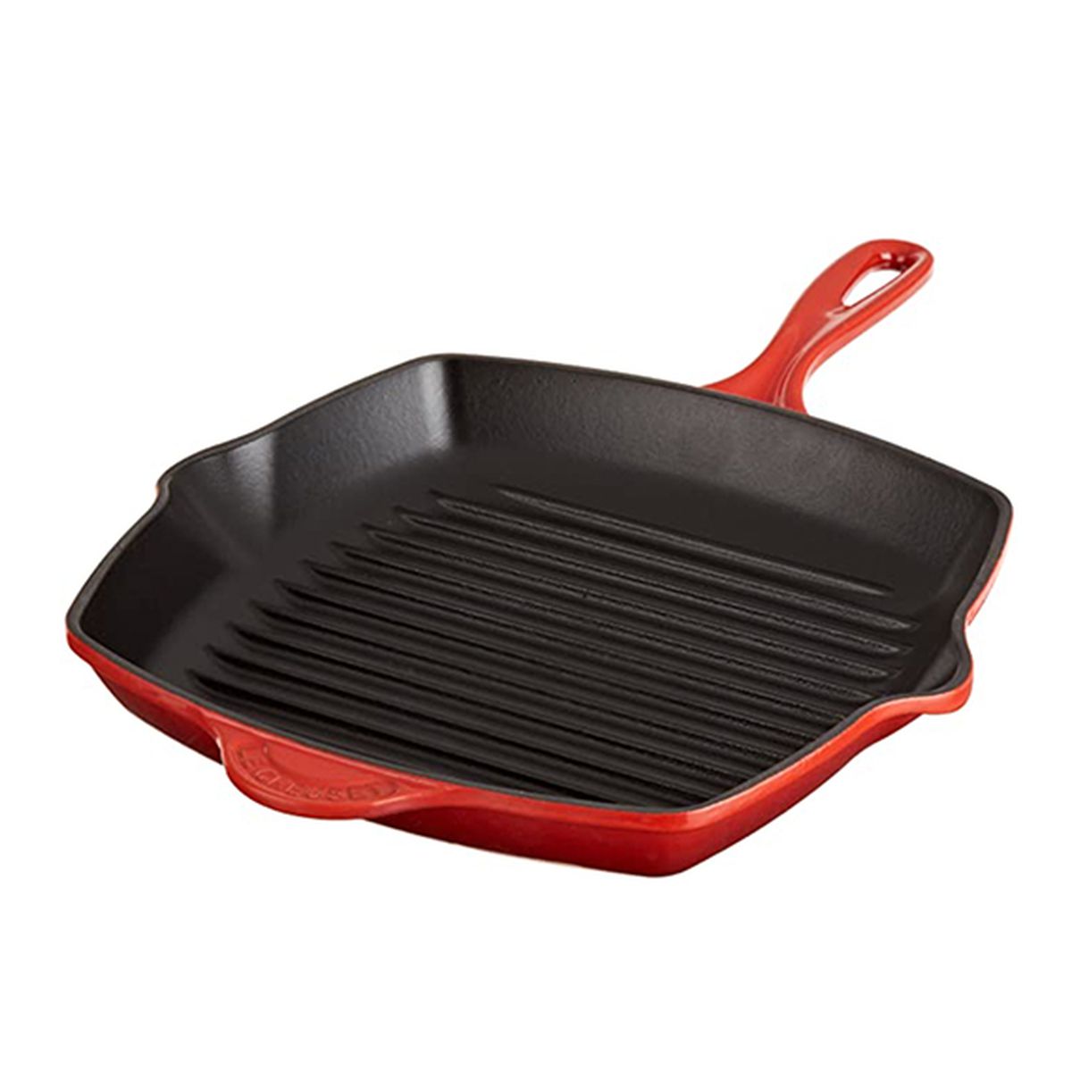 Red cast-iron pan.