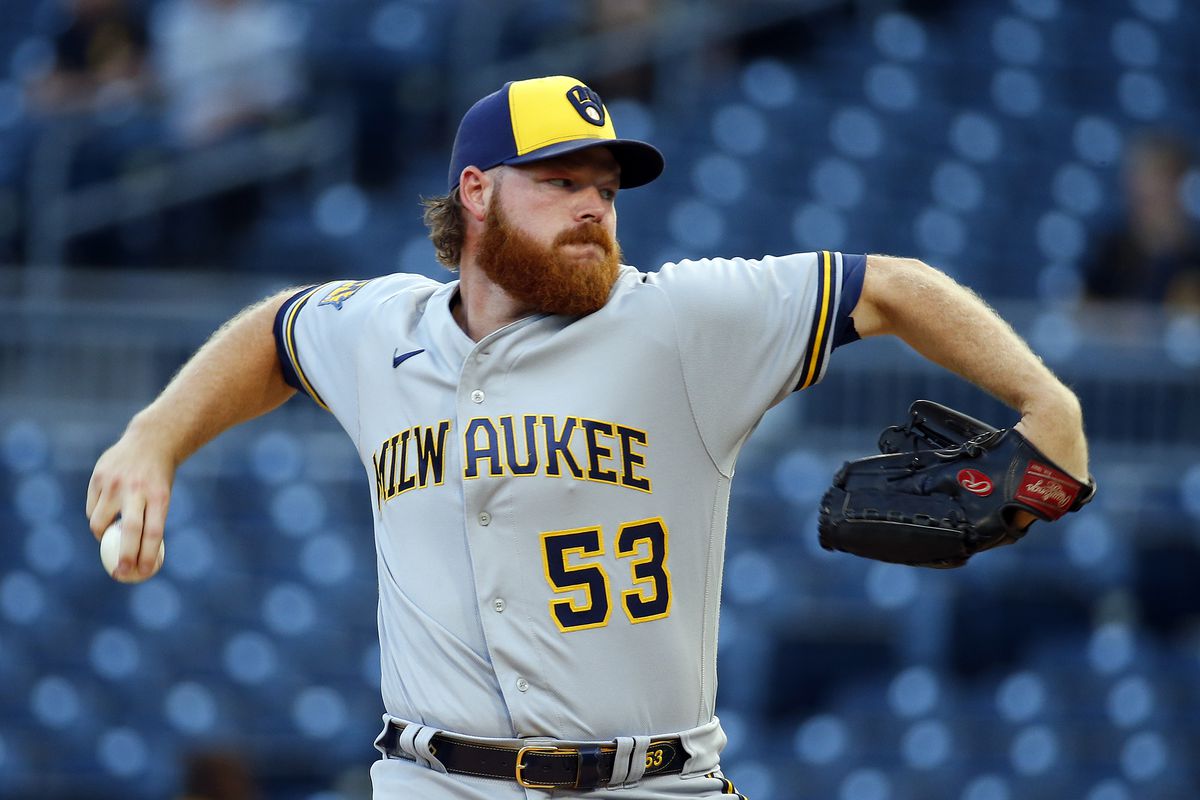 Brandon Woodruff of the Milwaukee Brewers pitches in the first inning against the Pittsburgh Pirates at PNC Park on September 5, 2023 in Pittsburgh, Pennsylvania.