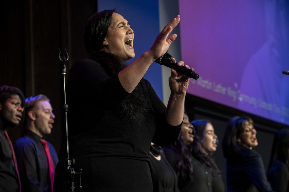 Lydia Afualo sings with the Debra Bonner Unity Gospel Choir at BYU's Martin Luther King Community Awareness Day.