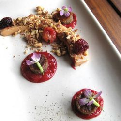Sonoma foie gras terrine, dried cherries, almonds, + honey cake from the Hapa Ramen pop-up by <a href="http://www.flickr.com/photos/foodiehunter/6233242544/in/pool-520531@N21">foodiehunter</a> 