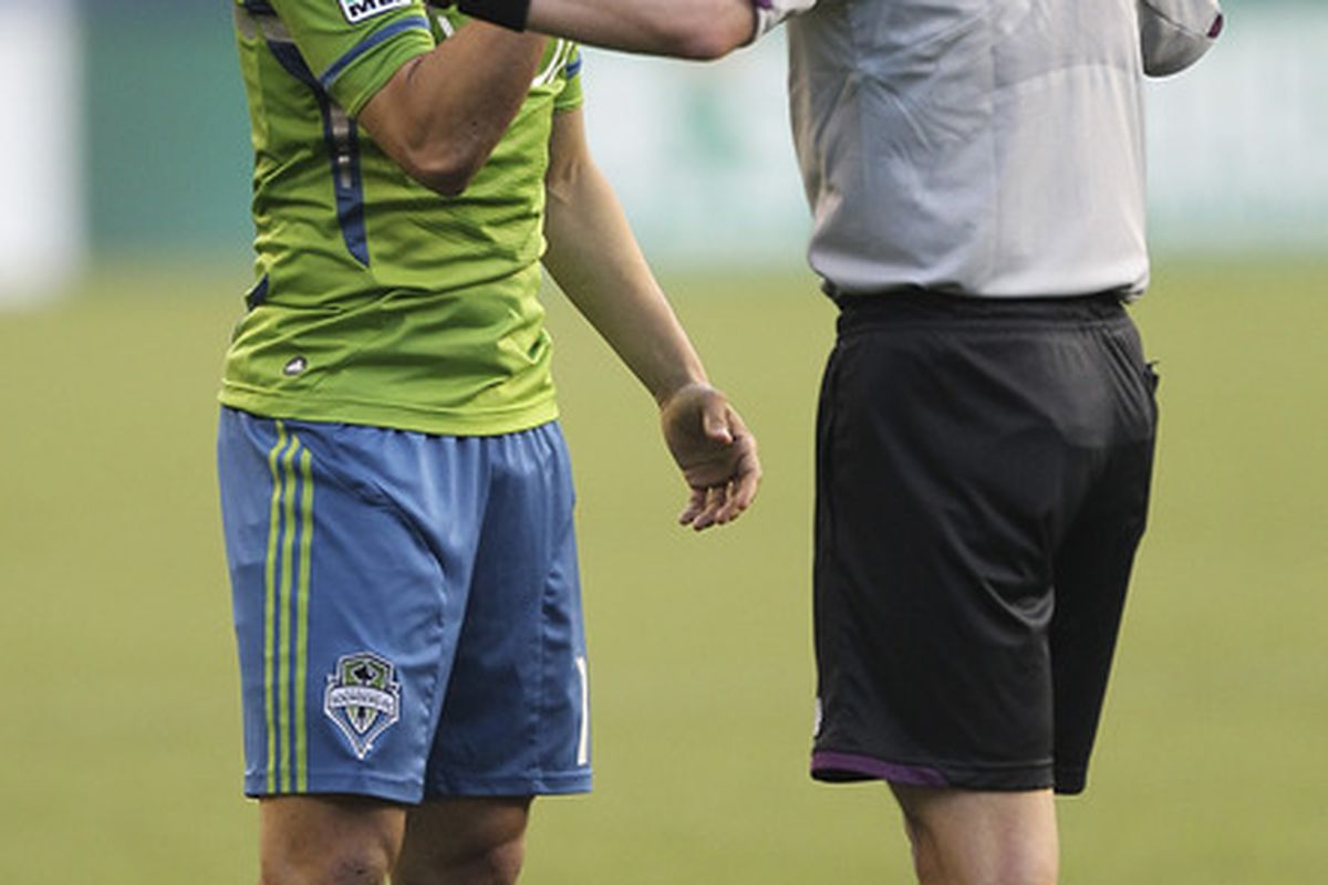 Fredy Montero and his Seattle Sounders teammates were none too pleased with the refereeing of Mark Geiger.