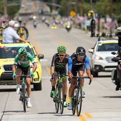 Cyclists ride through Bountiful during Stage 5 of the Tour of Utah on Friday, Aug. 4, 2017.