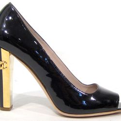 Chanel black patent leather two-tone heels