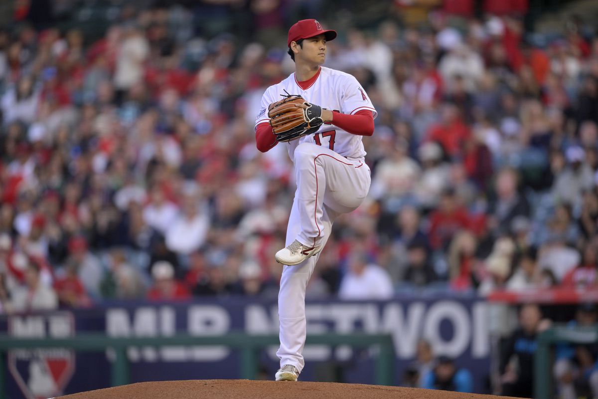 Shohei Ohtani of the Los Angeles Angels pitches in the game against the Miami Marlins at Angel Stadium of Anaheim on May 27, 2023 in Anaheim, California.
