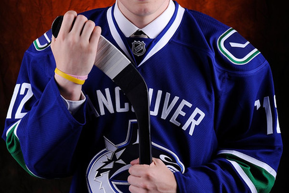 PITTSBURGH, PA - JUNE 22:  Brendan Gaunce, 26th overall pick by the Vancouver Canucks, poses for a portrait during the 2012 NHL Entry Draft at Consol Energy Center on June 22, 2012 in Pittsburgh, Pennsylvania.  (Photo by Jamie Sabau/Getty Images)