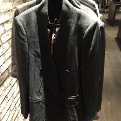 Double-breasted straight blazer, $175