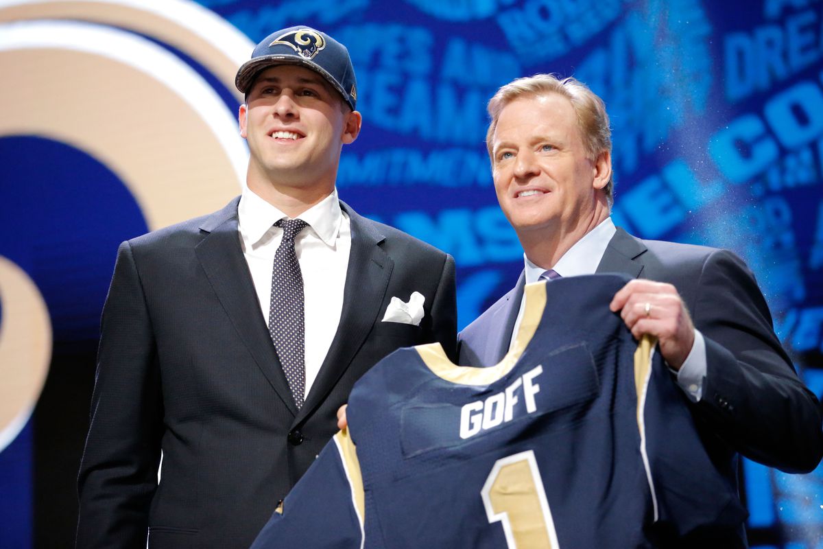 Los Angeles Rams QB Jared Goff and NFL Commissioner Roger Goodell