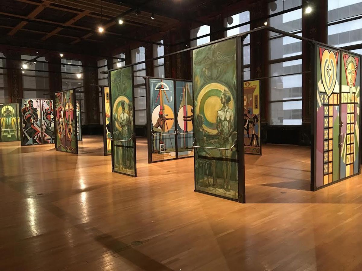 Eugene “Eda” Wade’s doors from Malcolm X College were displayed at the Chicago Cultural Center in 2017.