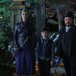 Mrs. Zimmerman (Cate Blanchett), Lewis Barnavelt (Owen Vaccaro), and Uncle Jonathan (Jack Black) face down some dark magic in "The House With a Clock in Its Walls."