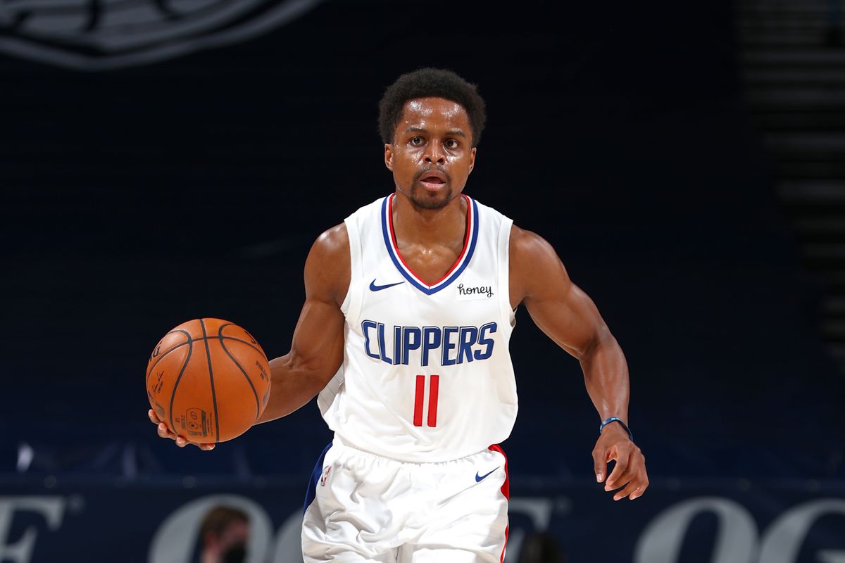 Yogi Ferrell #11 of the LA Clippers handles the ball against the Oklahoma City Thunder on May 16, 2021 at Chesapeake Energy Arena in Oklahoma City, Oklahoma.&nbsp;