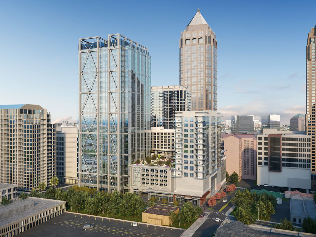 A rendering shows new towers jutting up in front of the Midtown skyline.